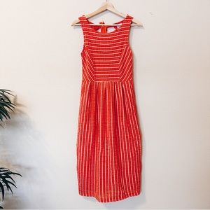 Anthropologie Postmark Retro Ribbon Orange Textured Striped Midi Dress XS